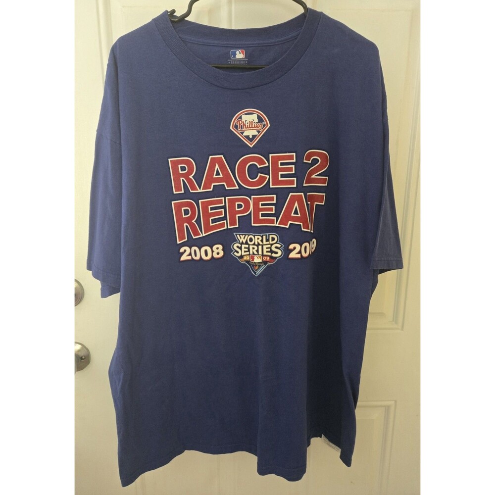 Philadelphia Phillies RACE 2 REPEAT World Series 2008-2009 XL Blue T-Shirt B1